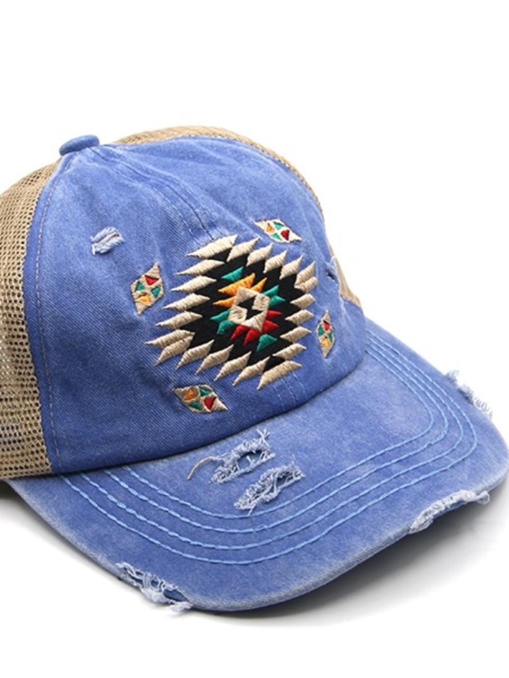 CC High Pony criss cross Navajo Aztec blue cap